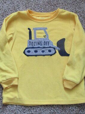 Carters Pullover Fleece Pajama Shirt Youth Boys 7 Yellow Long Sleeve Bulldozer